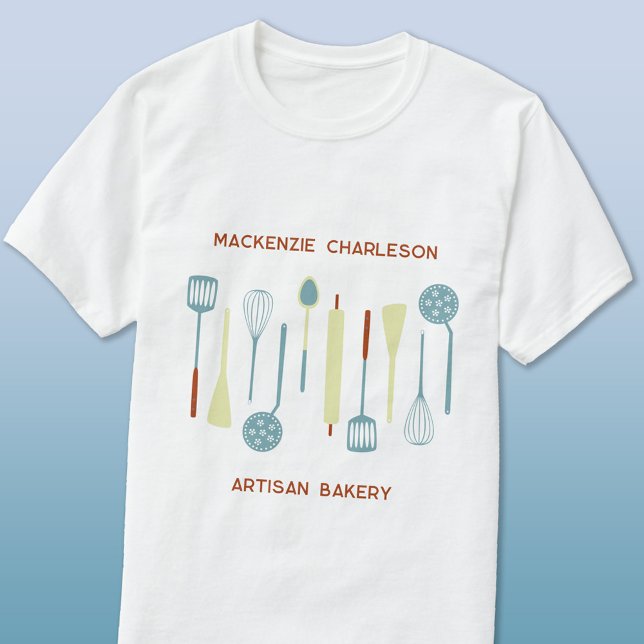Camiseta Retro Kitchen Bakery Cafe Catering Business (Retro kitchen custom text bakery catering cafe cook chef promotional t-shirt)