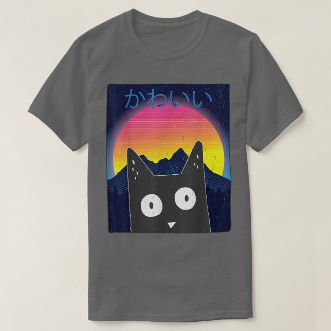 Camiseta Retro Kitten Neko Synthwave Japan 80s Manga Haraju (Diseño del anverso)