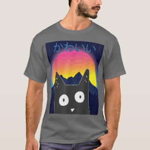 Camiseta Retro Kitten Neko Synthwave Japan 80s Manga Haraju