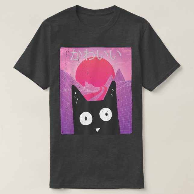 Camiseta Retro Kitten Neko Synthwave Japan 80s Manga Haraju (Diseño del anverso)