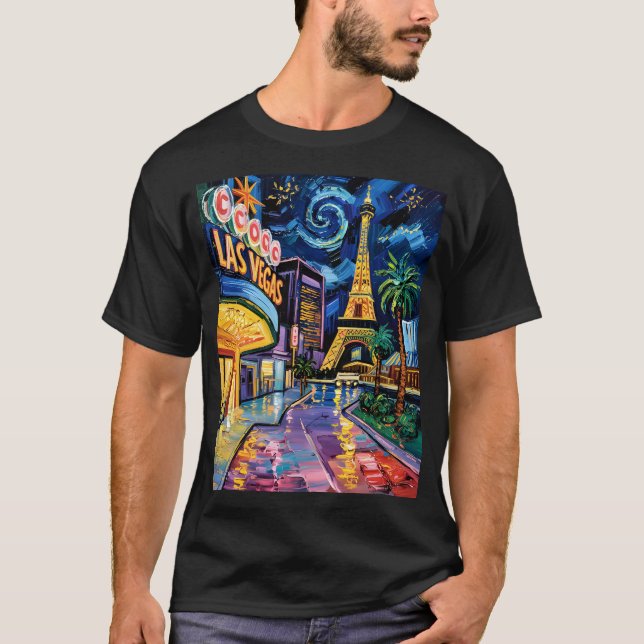 Camiseta Retro Las Vegas Van Gogh Style Casino Night City (Anverso)