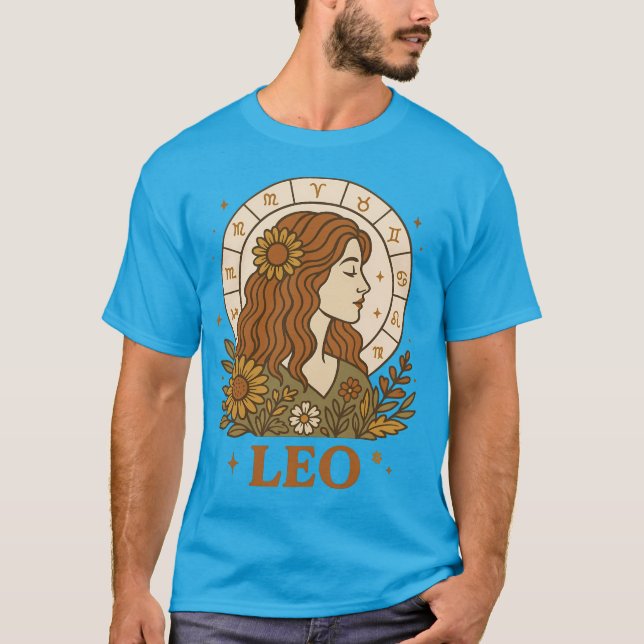Camiseta Retro Leo Zodiac Boho Astrología Floral (Anverso)