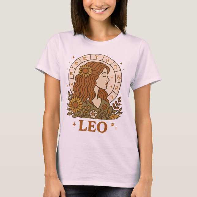 Camiseta Retro Leo Zodiac Boho Floral Astrology (Anverso)