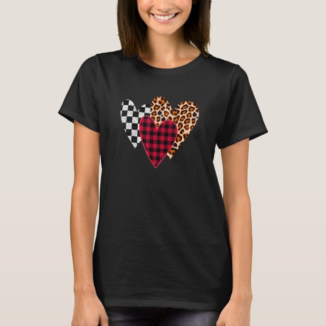 Camiseta Retro Leopard Buffalo Black And White Plaid 3 Hear (Anverso)