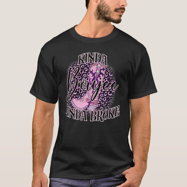 Camiseta Retro Leopard Cowgirl Boot Kinda Boujee Kinda Brok (Anverso)