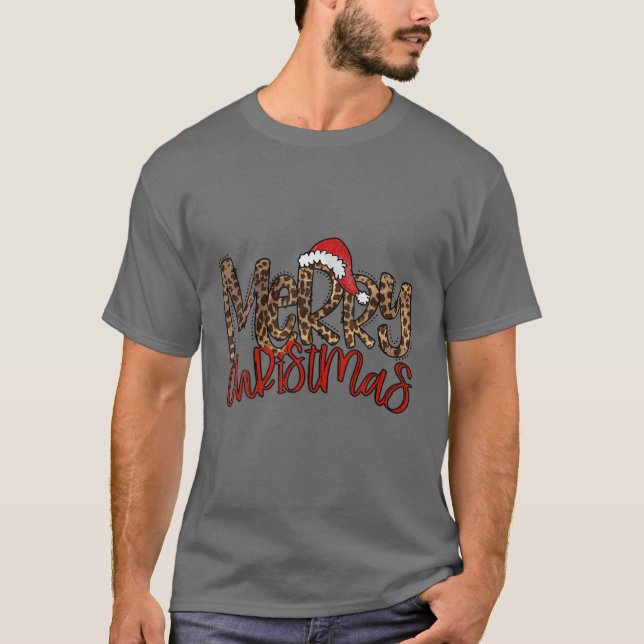 Camiseta Retro Leopardo Feliz Navidad Santa Hat Graciosas n (Anverso)