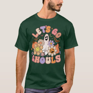 Camiseta Retro Lets Go Ghouls Floral Boho Ghost Halloween C