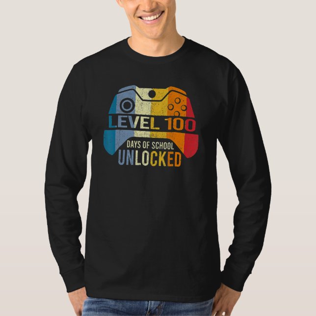 Camiseta Retro Level 100 Days Of School Unlocked 100th Day  (Anverso)