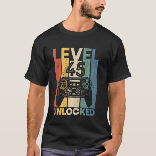 Camiseta Retro Level 45 Desbloqueados Tee Funny Video Game 