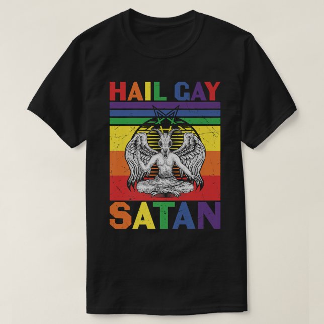 Camiseta Retro LGBT Bandera arcoiris Hail Gay Satan Gótico  (Diseño del anverso)