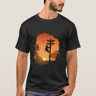 Camiseta Retro Lineman Sunset Padre Hombres Cable Eléctrico
