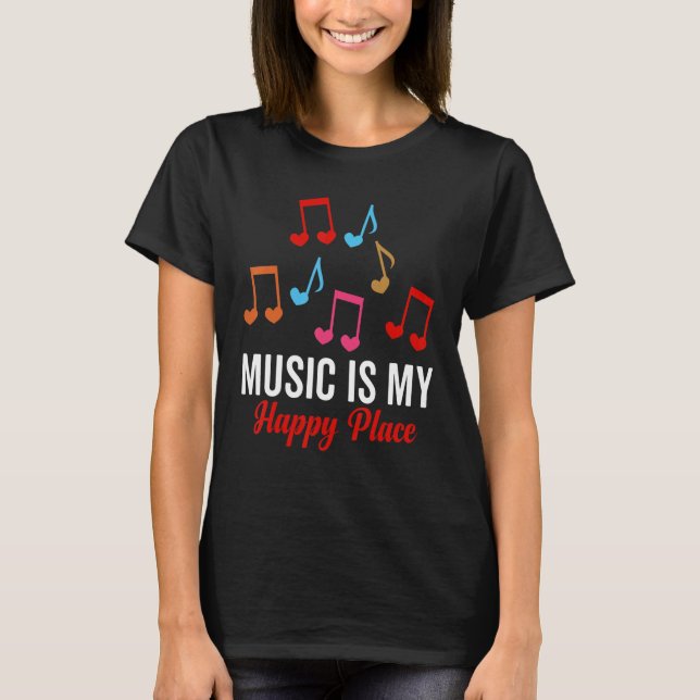 Camiseta Retro LP Cassette CD Mp3 Music es mi lugar feliz (Anverso)