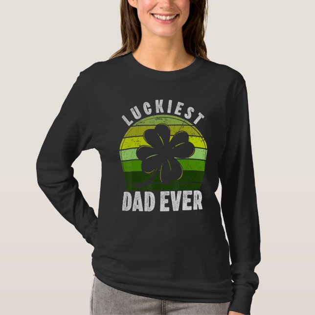 Camiseta Retro Luckiest Dad Ever Shamrock St Patricks Day F (Anverso)