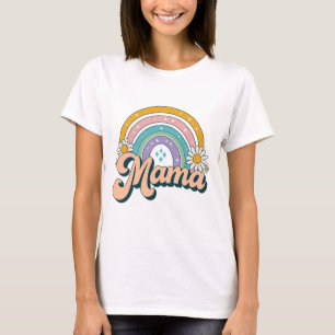 Camiseta Retro Mama Arcoíris Floral Pastel Groovy de los