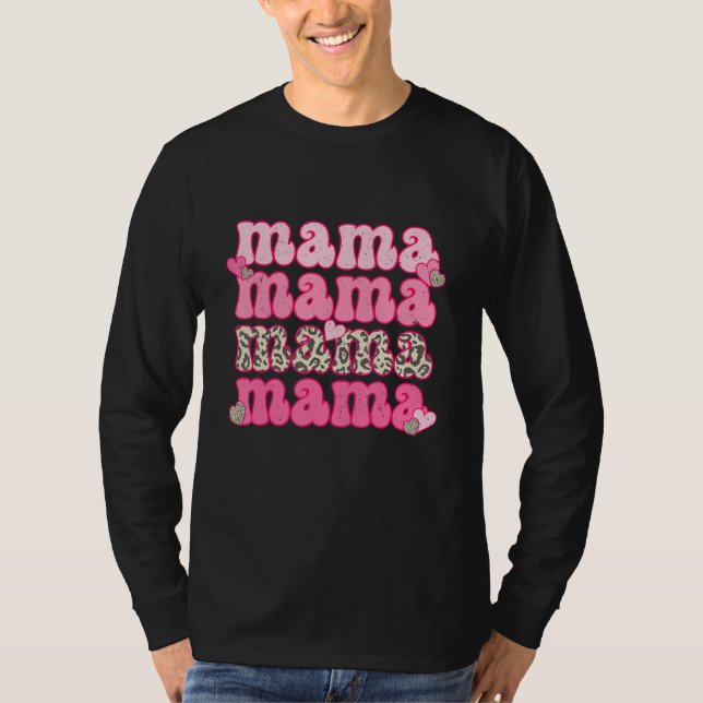 Camiseta Retro Mama Cute Pink Heart Leopard Happy Valentine (Anverso)