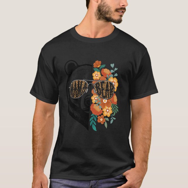 Camiseta Retro Mamá Oso Con Las Flores De Gafas De Sol Mamá (Anverso)