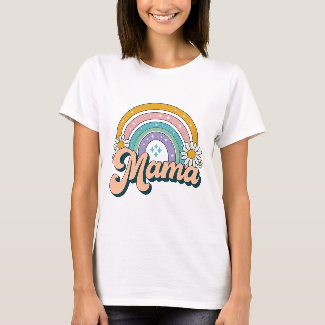Camiseta Retro Mama Rainbow | Groovy 70s Pastel Floral Mom  (Anverso)