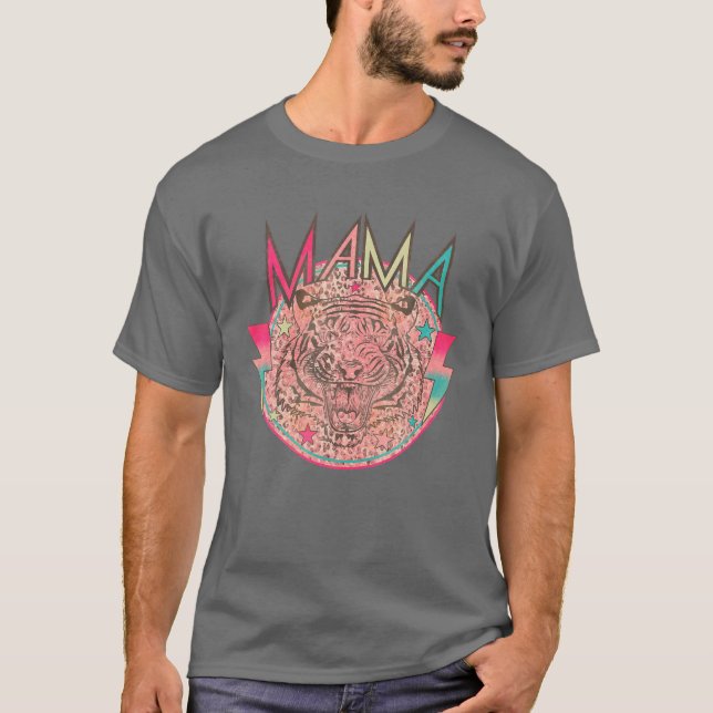 Camiseta Retro Mama Rocker Boho Leopardo Tiger Para Madres  (Anverso)