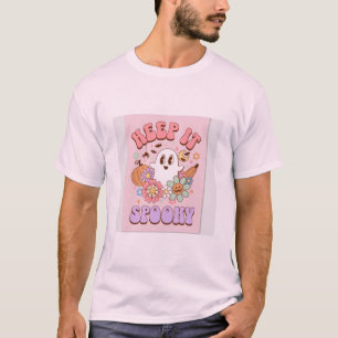 Camiseta Retro Mantén lo Espeluznante Rosa Fantasma Floral
