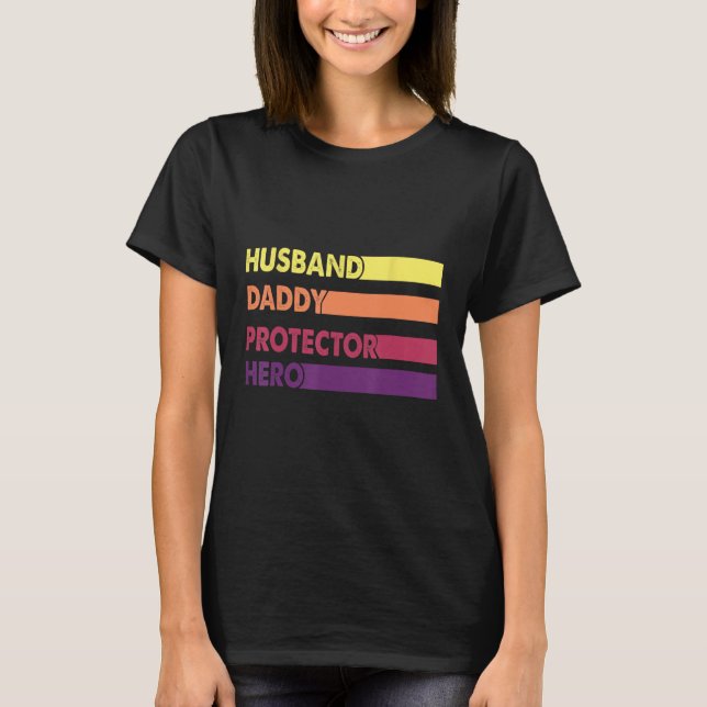 Camiseta retro marido papi protector héroe padres día para (Anverso)