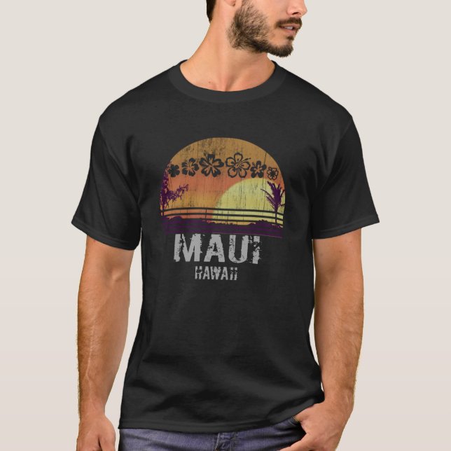 Camiseta Retro Maui Hawaii Beach Sunset Vintage (Anverso)