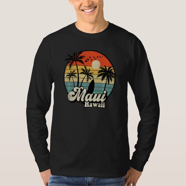 Camiseta Retro Maui Hawaii Hawaiian Vacation Beach Surfing  (Anverso)