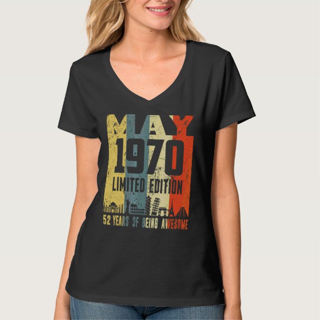 Camiseta Retro Mayo 1970 52º cumpleaños (Anverso)