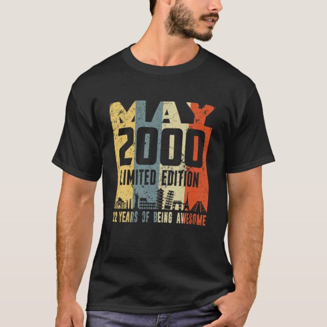 Camiseta Retro Mayo 2000 Divertido Cumpleaños 22 (Anverso)