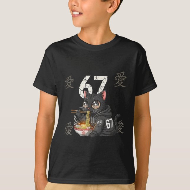 Camiseta Retro Meme 67 Six Seven 6 7 Cat Ramen Japanese Kaw (Anverso)
