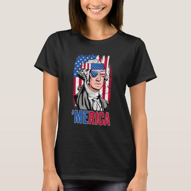 Camiseta Retro Merica George Washington Banderas Gafas De S (Anverso)