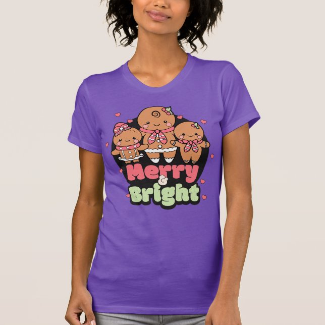 Camiseta Retro Merry & Bright Gingbread Man (Anverso)