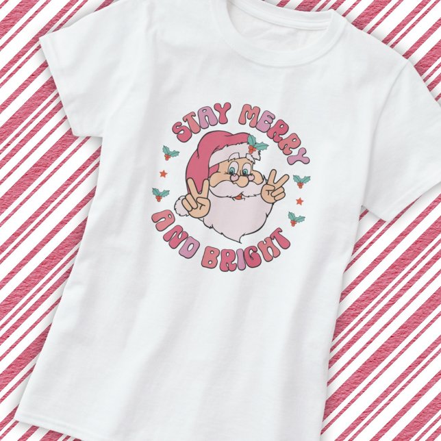 Camiseta Retro Merry & Bright Santa (Subido por el creador)