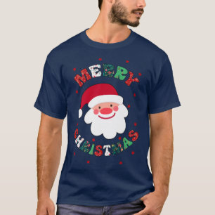 Camiseta Retro Merry Christmas Cute Santa Claus Family Chri