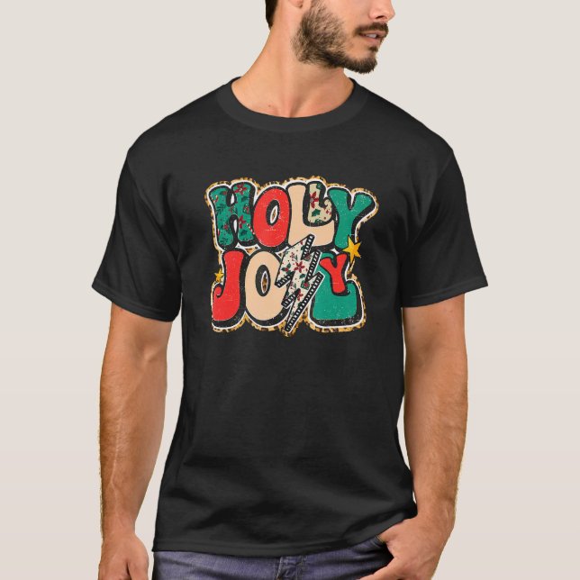 Camiseta Retro Merry Christmas Groovy Xmas Leopard Lightnin (Anverso)