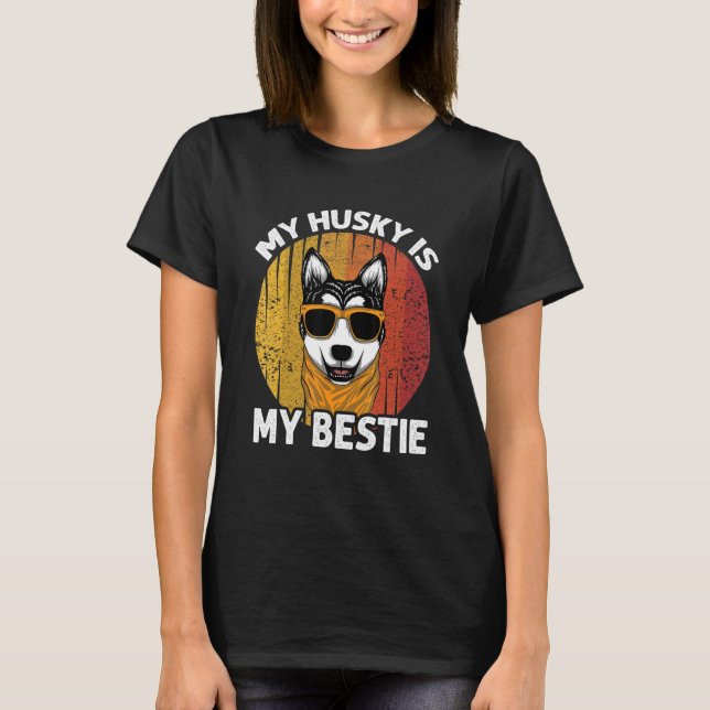 Camiseta Retro Mi Husky Es Mi Bestial Perro De Los Esposos  (Anverso)