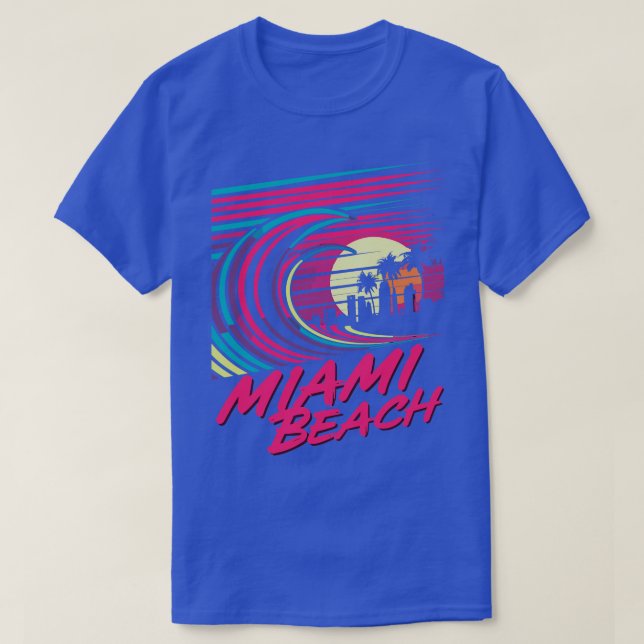 Camiseta Retro Miami Beach Sunset Wave Design TShirt (Diseño del anverso)