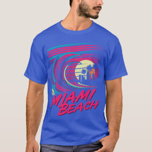 Camiseta Retro Miami Beach Sunset Wave Design TShirt