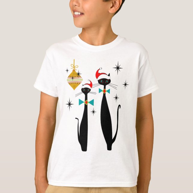 Camiseta Retro Mid Century Modern Cool Cat Christmas  (Anverso)
