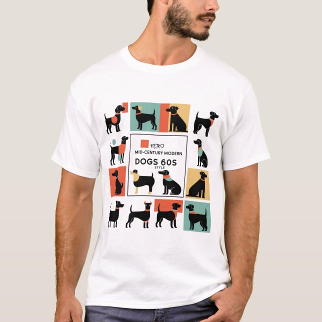 Camiseta Retro Mid-Century Modern Dogs 50s 60s Style abstra (Anverso)