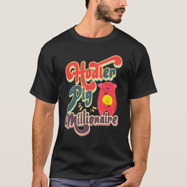 Camiseta Retro Millionaire Cargando Con Piggy Bank Pig Hodl (Anverso)