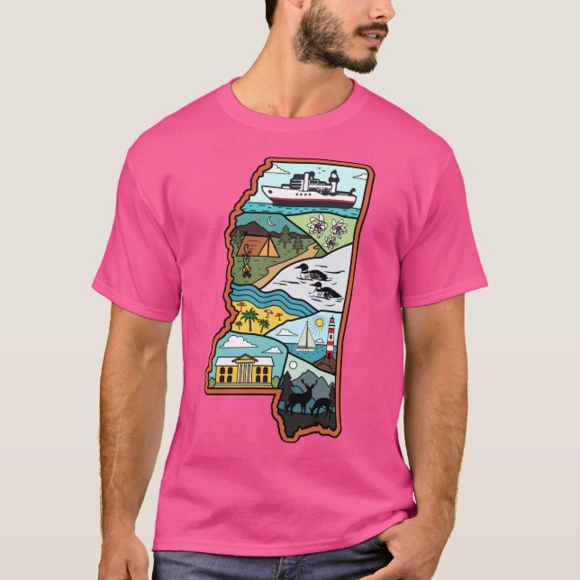 Camiseta Retro Mississippi Map Biloxi Laurel Jackson MS Sta (Anverso)