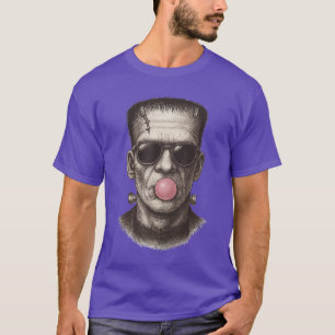 Camiseta Retro Monstruo de Frankenstein Soplando un Chicle 