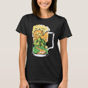 Camiseta Retro Mountain Sunset Camping Senderismo Beer