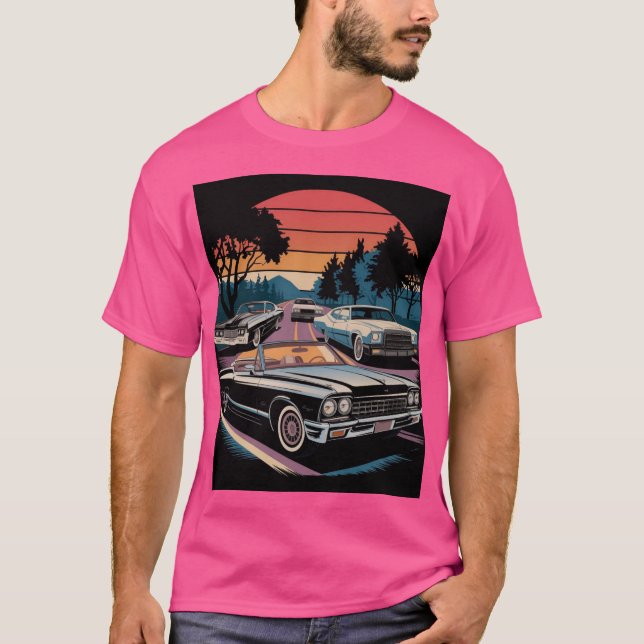 Camiseta Retro Muscular Car Sunset - Clásico Ameri (Anverso)