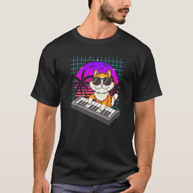 Camiseta Retro Music Cat Synthesizers Keyboard Summer Women (Anverso)