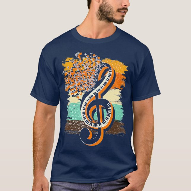 Camiseta Retro Musician Music Notes Piano Keys Treble (Anverso)