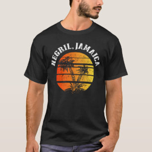 Camiseta Retro Negril Jamaica playa puesta de sol