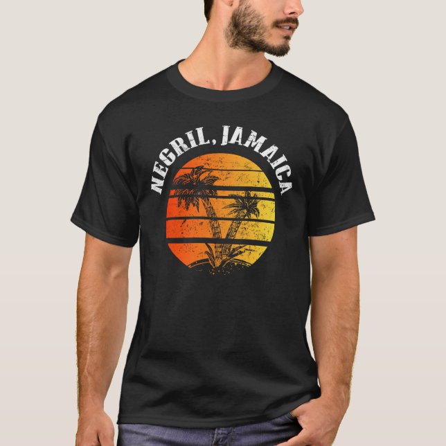 Camiseta Retro Negril Jamaica playa puesta de sol (Anverso)