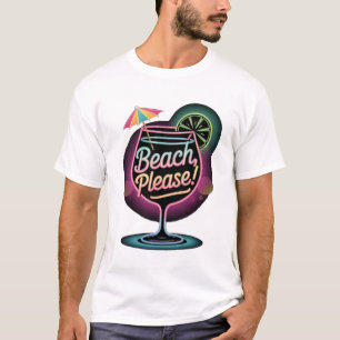 Camiseta Retro Neon "Beach Please" Tropical Coctail Summer