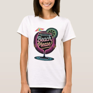 Camiseta Retro Neon "Beach Please" Tropical Coctail Summer